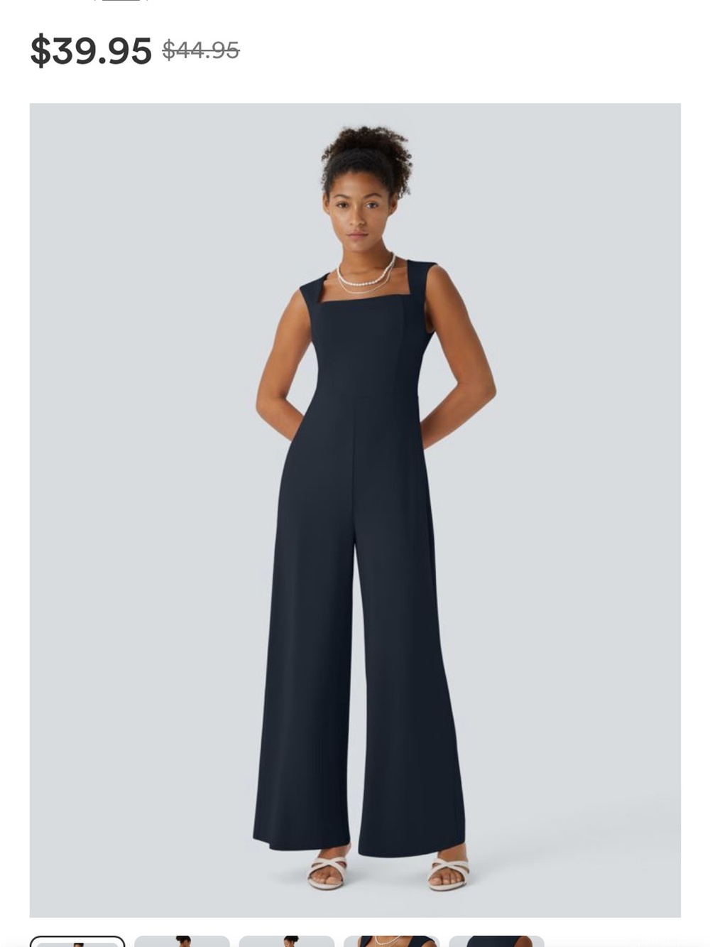 HALARA Navy Square-Neck Wide-Leg Jumpsuit